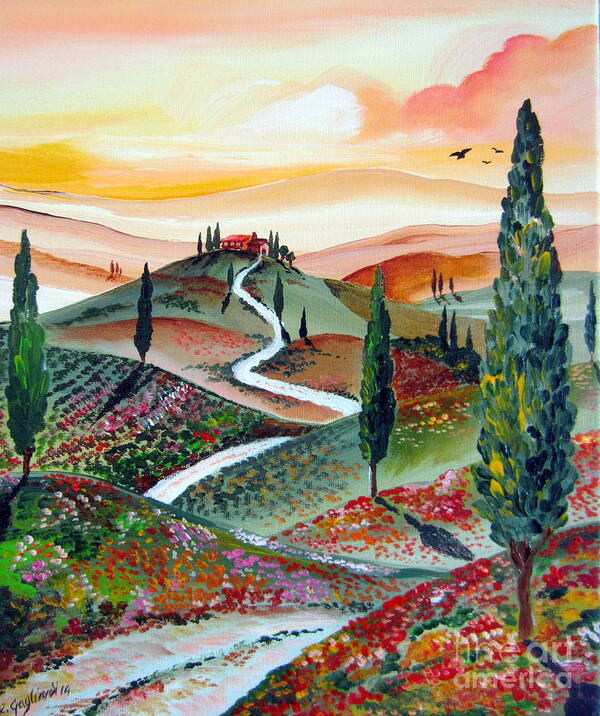 Tuscan Poster featuring the painting winding country road among the hills of Tuscany by Roberto Gagliardi