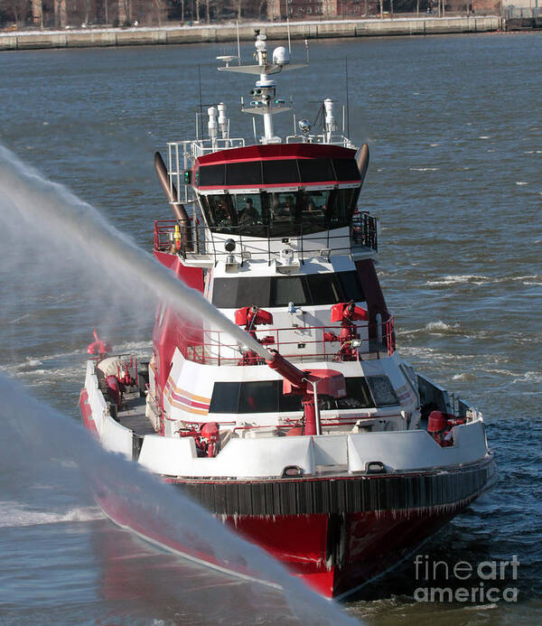 Fire Poster featuring the photograph Fireboat in Action at 7 Alarm Fire #2 by Steven Spak