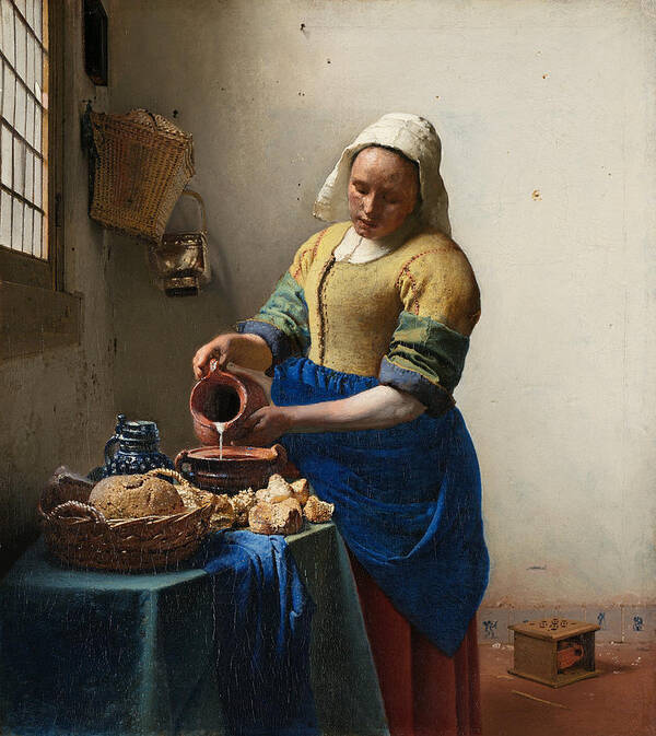 Jan Vermeer Poster featuring the painting The Milkmaid #1 by Johannes Vermeer
