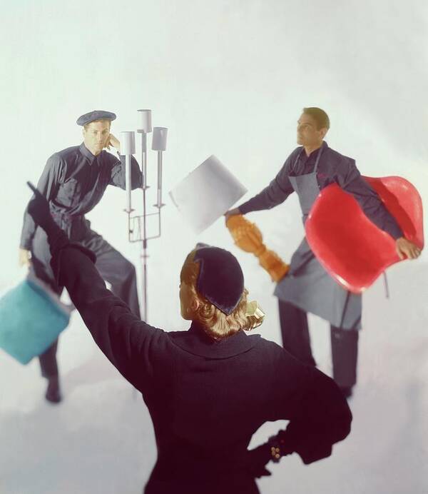 Home Accessories Poster featuring the photograph A Woman Directing Two Men With Props by Horst P. Horst