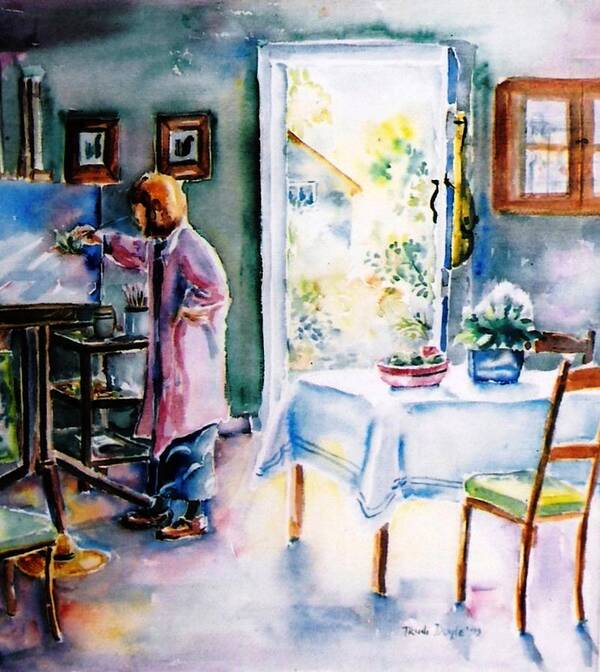 Watercolor Interior Poster featuring the painting Artist at work in Summer by Trudi Doyle