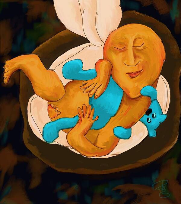 Baby Poster featuring the digital art Baby with blue bear by Debra Baldwin