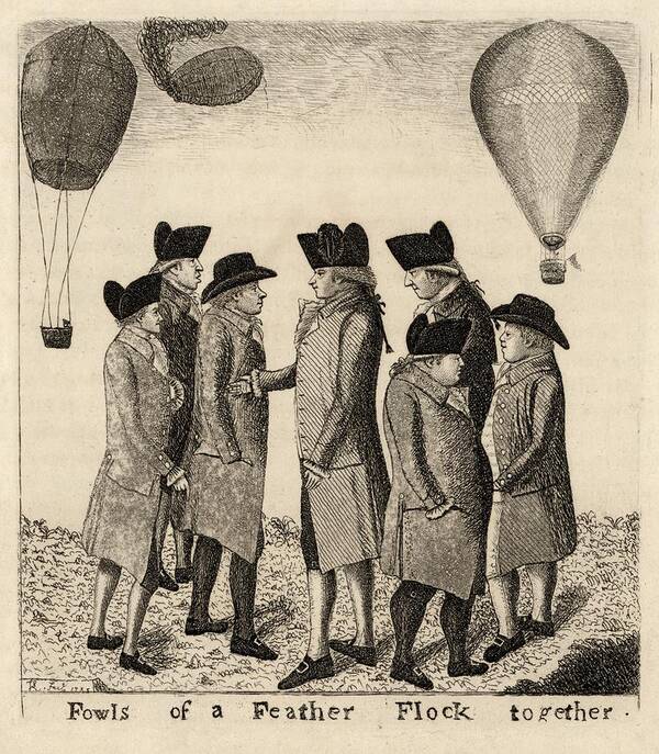 Vincenzo Lunardi Poster featuring the photograph Balloonists cartoon, 1785 by Science Photo Library