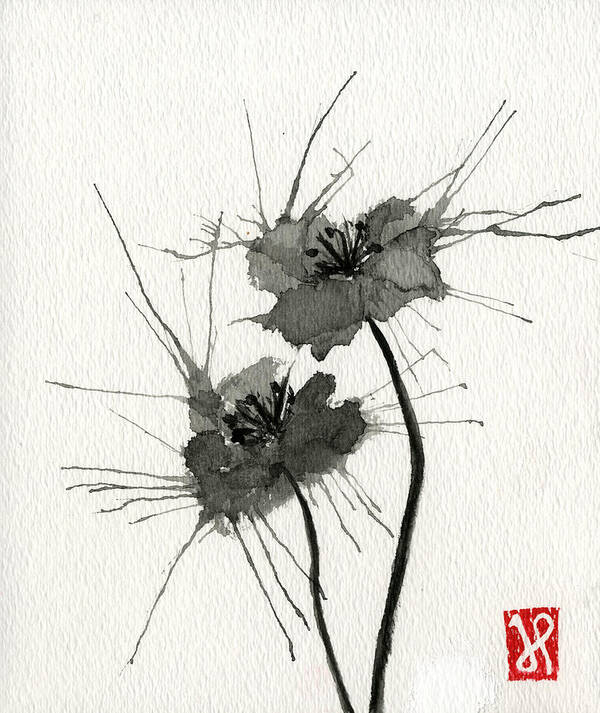 Chinese Ink Painting Poster featuring the painting Blown Poppies by Jamie Seul