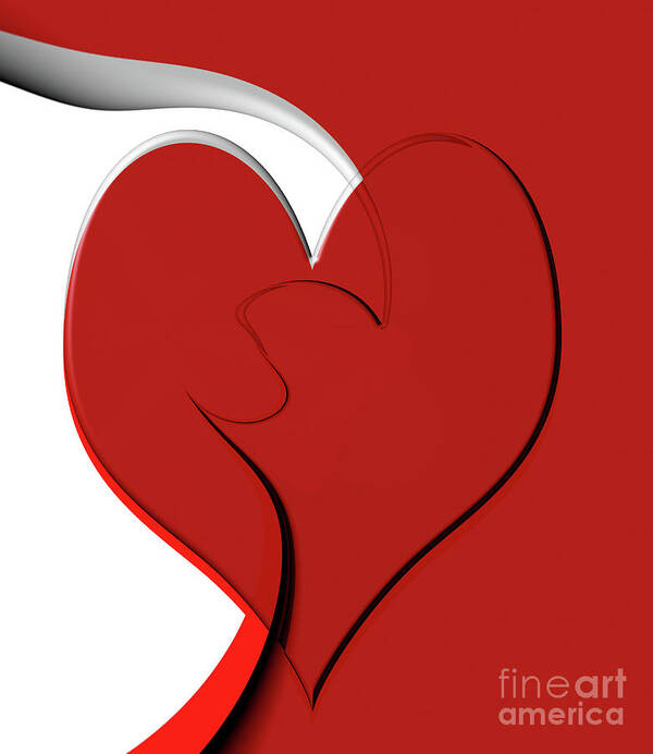Red Poster featuring the digital art Bold red abstract heart on red and white design 2 by Linda Matlow