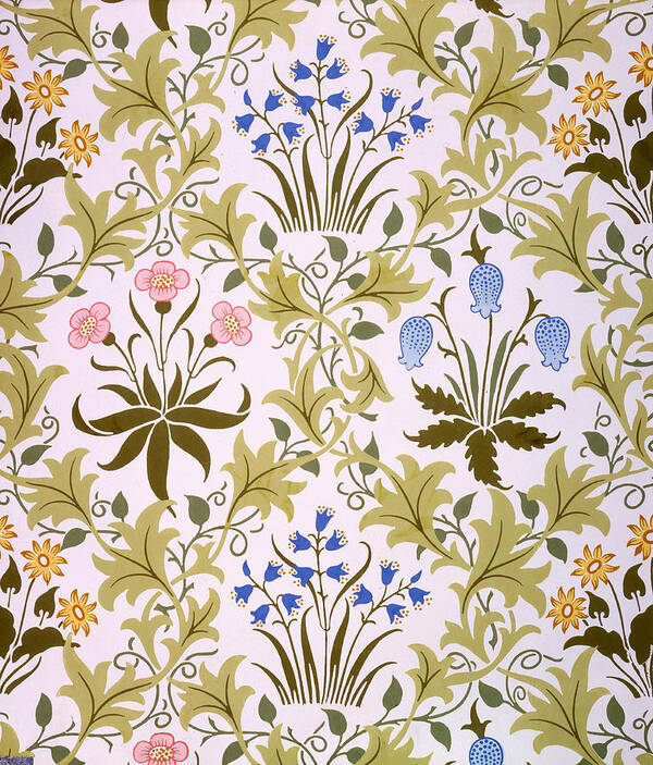 Textile Poster featuring the painting Celandine Wallpaper Design by John Henry Dearle