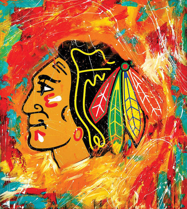 Sports Poster featuring the painting Chicago Blackhawks logo by Elliott Aaron From