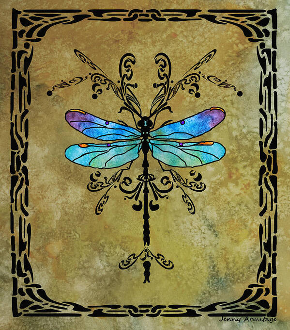 Dragon Poster featuring the digital art Damselfly Nouveau by Jenny Armitage