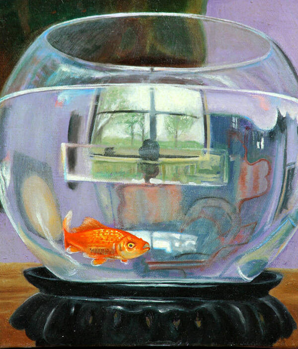 Goldfish Poster featuring the painting detail fish bowl of Fishing by Anne Cameron Cutri