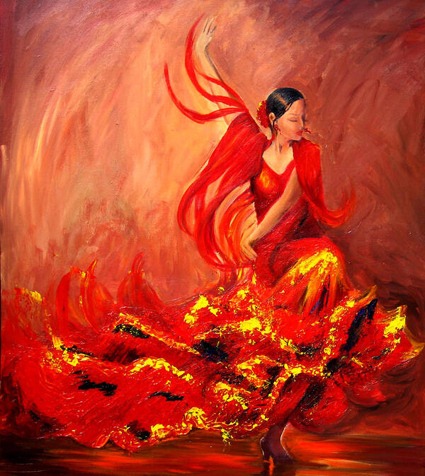 Flamenco Dancer Poster featuring the painting Fire of Life Flamenco by Sheri Chakamian