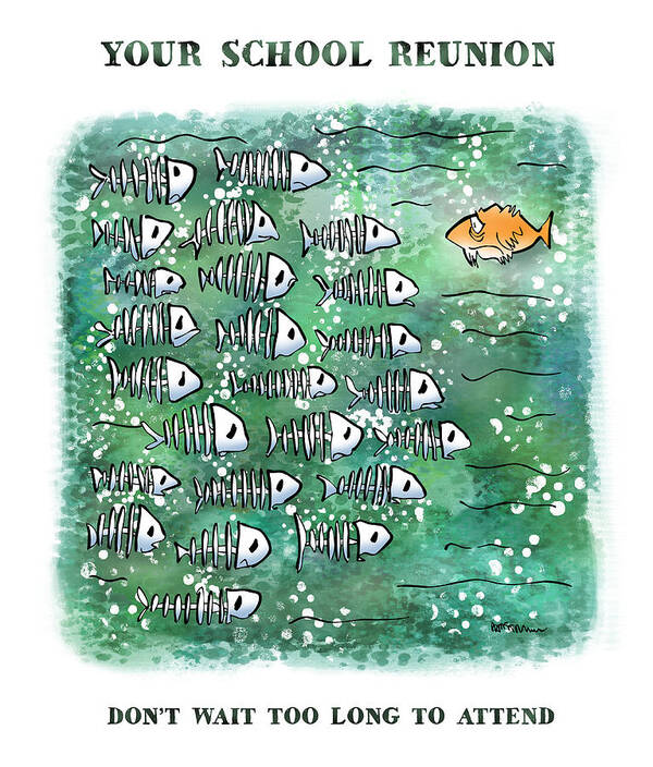 Fish Poster featuring the digital art Fish School Reunion by Mark Armstrong