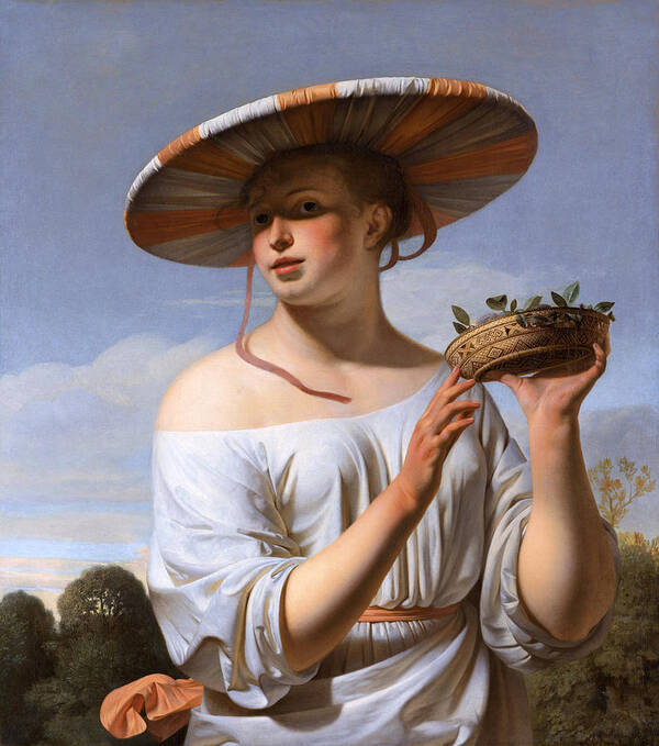 Caesar Van Everdingen Poster featuring the painting Girl in a Large Hat by Caesar van Everdingen
