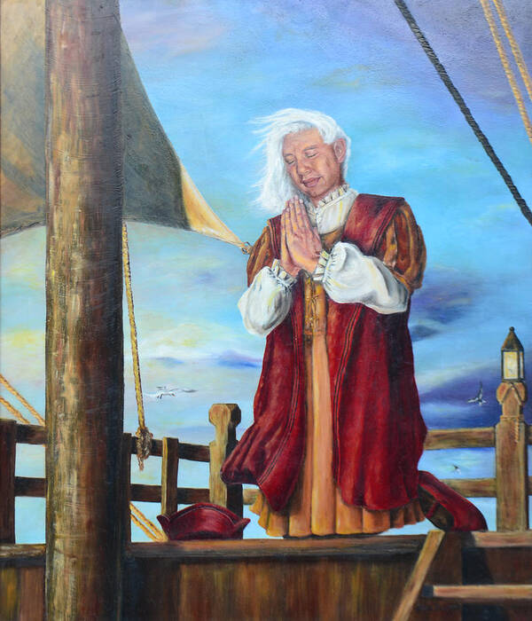 Christopher Columbus Poster featuring the painting Guided by Divine Power by Lori Brackett