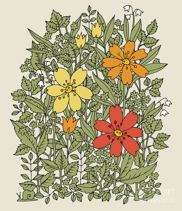 Spice Poster featuring the digital art Hand Drawn Flowers On White Background by Astudio