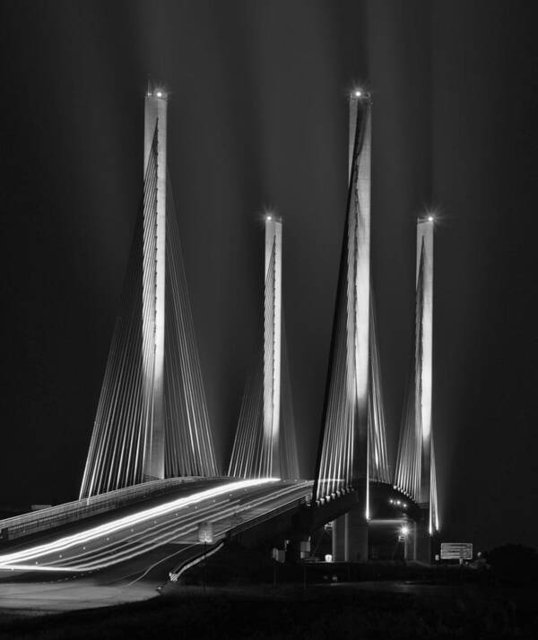 Beach Bum Pics Poster featuring the photograph Inlet Bridge Light Trails in Black and White by Billy Beck