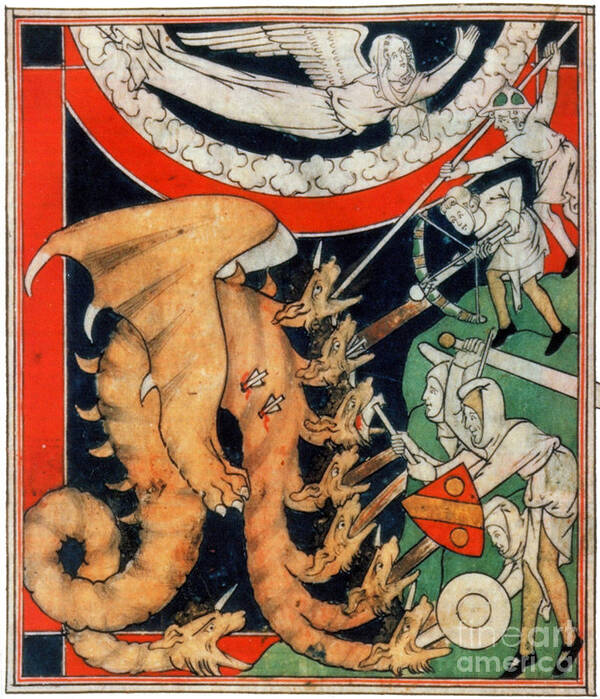 Dragon Poster featuring the photograph Knights Battle Eight-headed Dragon 1313 by Photo Researchers