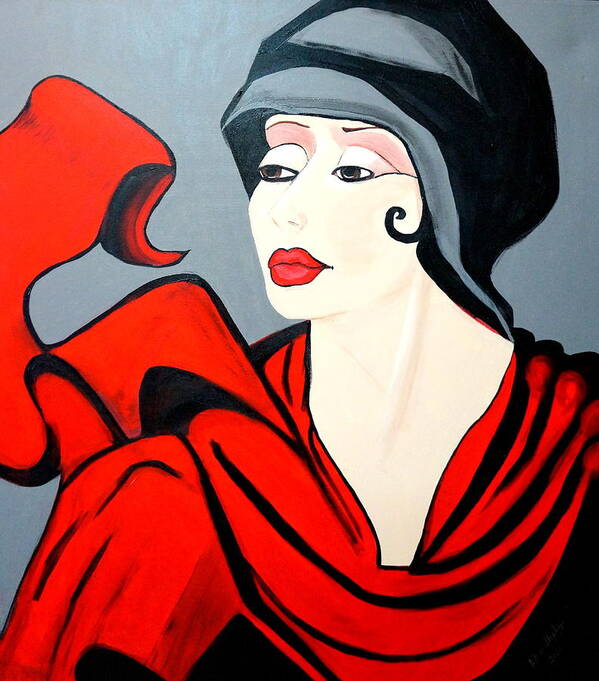 Lady Poster featuring the painting Lady In Red Art Deco by Nora Shepley