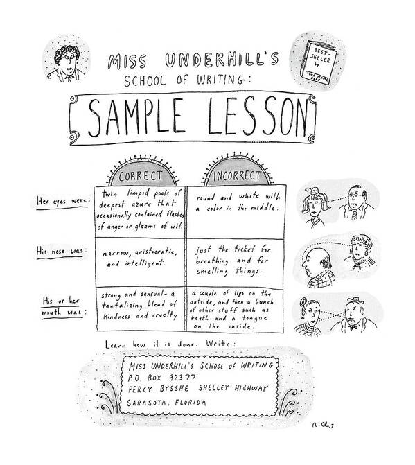 Education Poster featuring the drawing Miss Underhill's School Of Writing Sample Lesson by Roz Chast