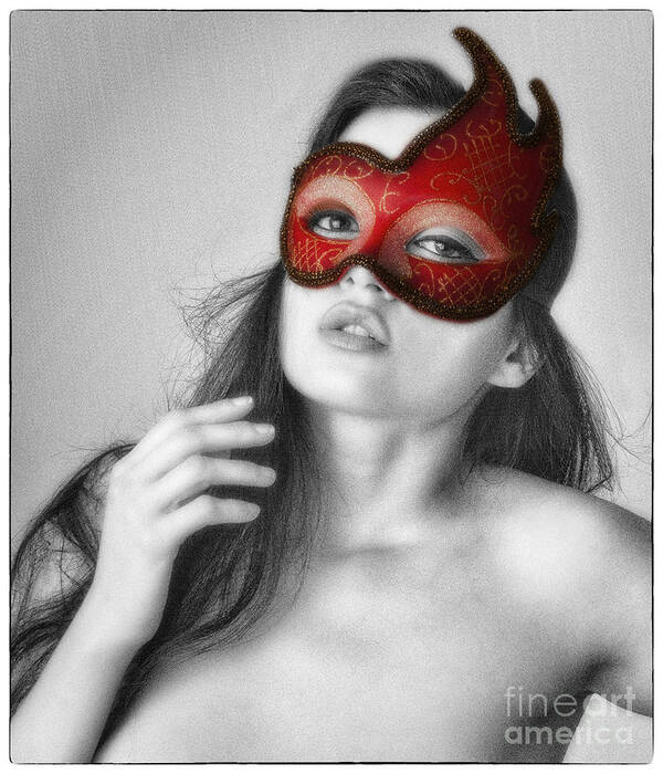 Nude Photograph Poster featuring the photograph Model In Red Mask ... by Chuck Caramella