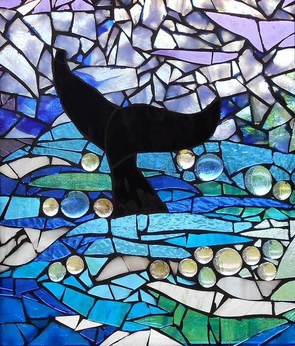 Whale Poster featuring the glass art Mosaic Stained Glass - Whale Tail by Catherine Van Der Woerd