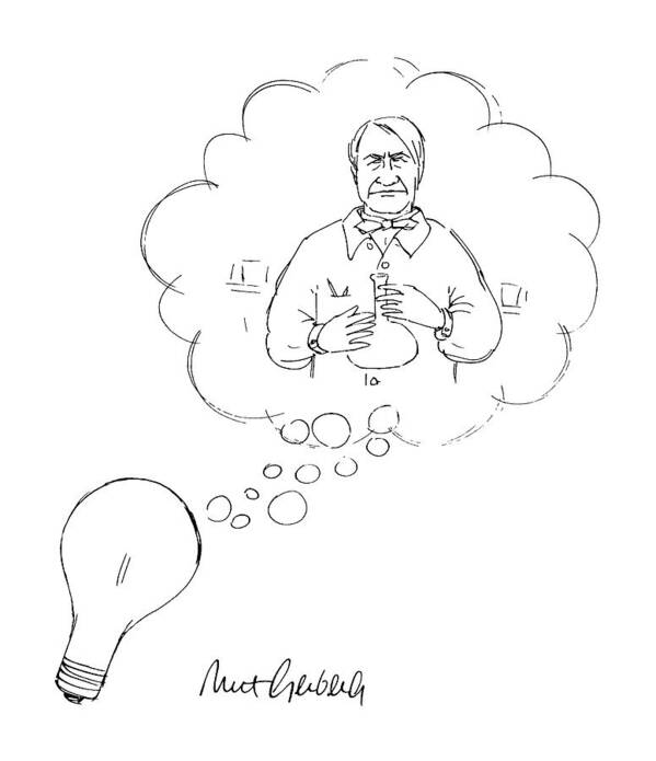 No Caption
A Light Bulb Has A Mental Image Of Thomas Edison. 
No Caption
A Light Bulb Has A Mental Image Of Thomas Edison. Poster featuring the drawing New Yorker January 7th, 1991 by Mort Gerberg