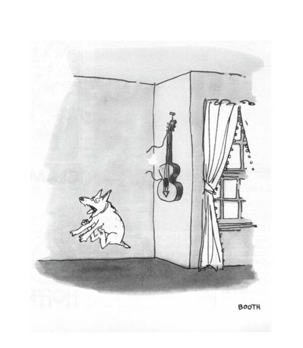 80008 Gbo George Booth (guitar Hanging On Wall Suddenly Breaks A String Poster featuring the drawing New Yorker May 8th, 1971 by George Booth