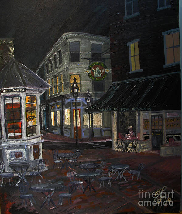 #coffeeshops #americana #shopfronts Poster featuring the painting Nighthawk by Francois Lamothe