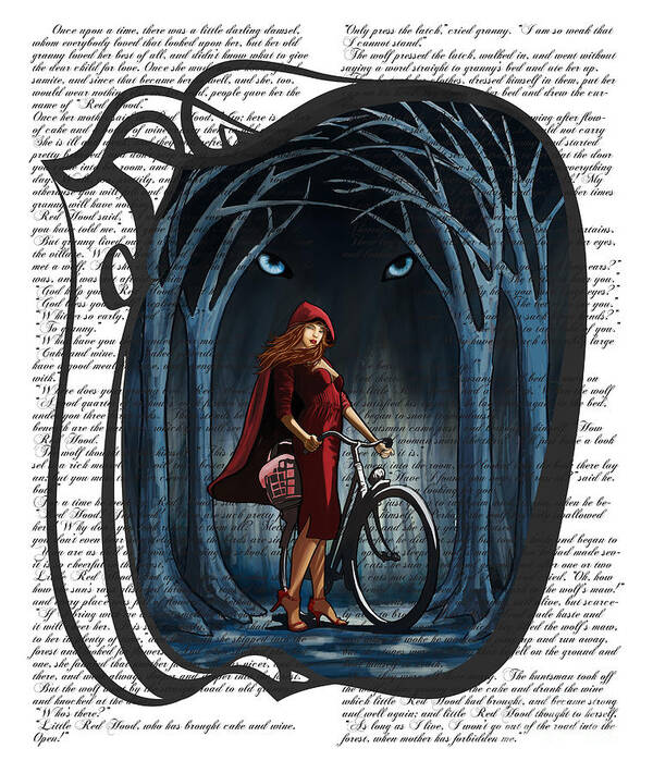 Red Riding Hood Poster featuring the digital art Red Riding Hood with text by Sassan Filsoof