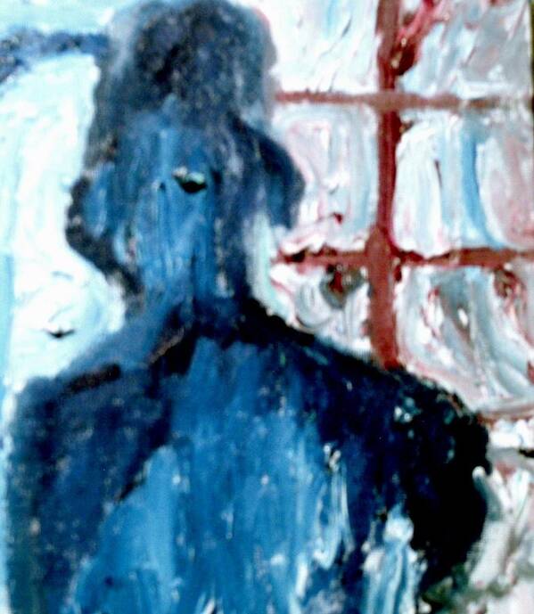 Blue Poster featuring the painting Shadow in the Window by Shea Holliman