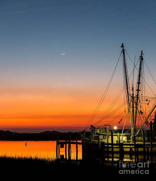 Shrimp Boat Poster featuring the photograph Shrimp Boat at Dusk Folly Beach by Donnie Whitaker