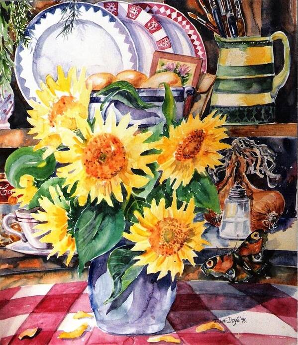 Sunflower Painting Poster featuring the painting Still lIfe with Sunflowers by Trudi Doyle