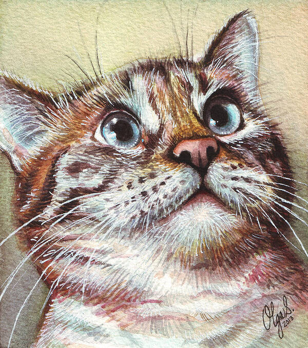 Kitty Poster featuring the painting Surprised Kitty by Olga Shvartsur