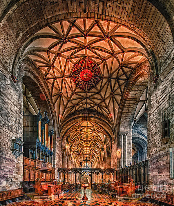 Abbey Cathedral Church Medieval Hdr Gloucestershire Uk England Arches Candles Gothic Poster featuring the photograph Tewkesbury Abbey IIII by Jack Torcello