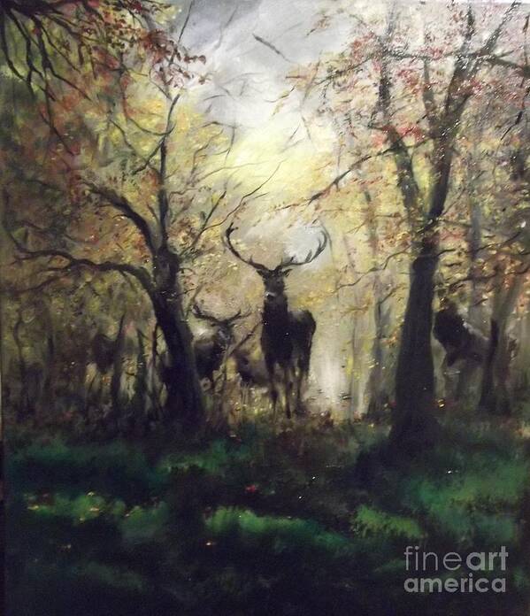 Stags Poster featuring the painting The sound of silence by Lizzy Forrester