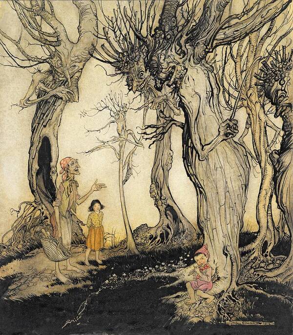 Fairy Tale Poster featuring the drawing The Trees And The Axe, From Aesops by Arthur Rackham