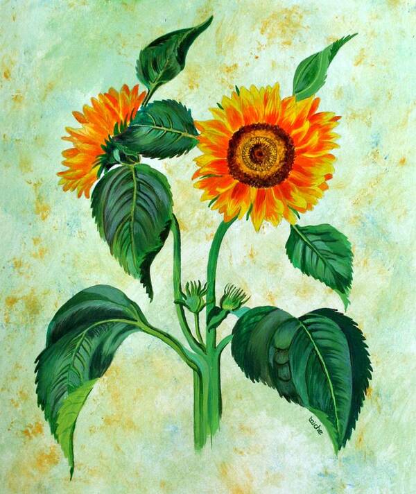 Sunflowers Poster featuring the painting Vintage Sunflowers by Taiche Acrylic Art