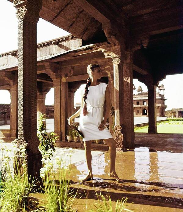 Fashion Poster featuring the photograph Wilhelmina Wearing A White Linen Dress by Henry Clarke