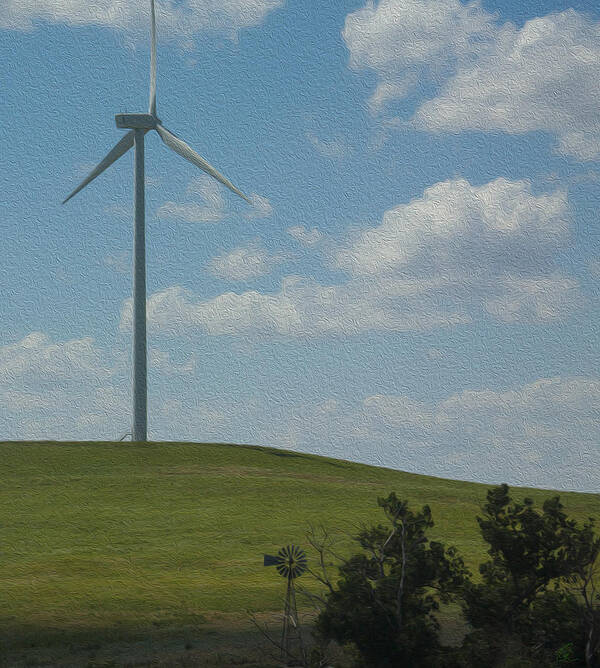 Wind Poster featuring the photograph Wind Power Old Meets New oil painting by Chris Thomas