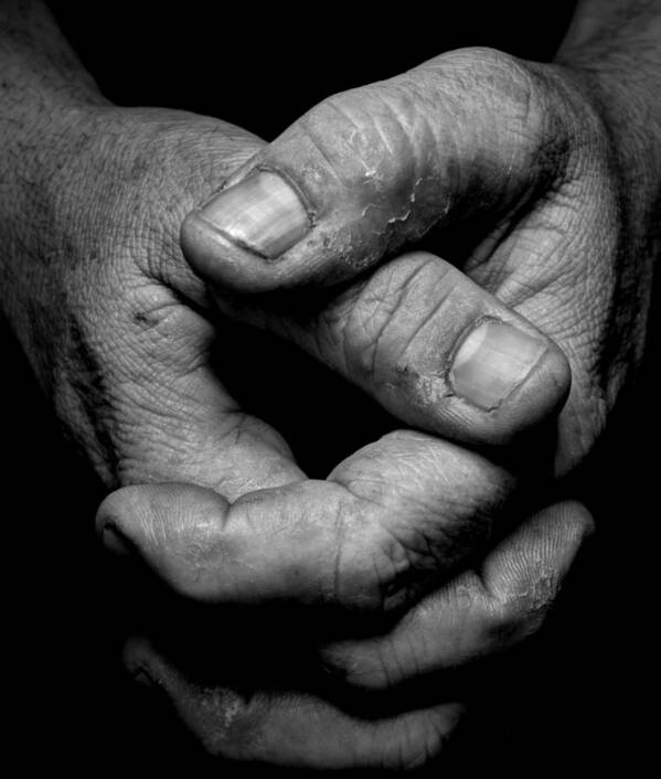 Black And White Image Of A 'working Man's Hands' Poster featuring the photograph Working Man's Hands by Shannon Louder