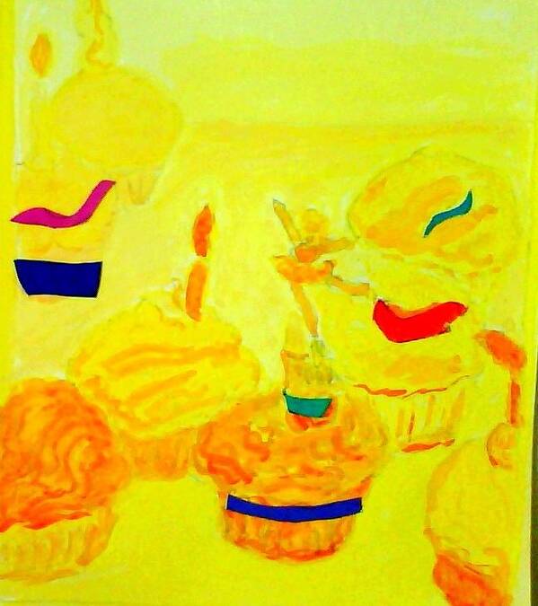 Yellow Cupcakes Poster featuring the painting Yellow Cupcakes by Suzanne Berthier