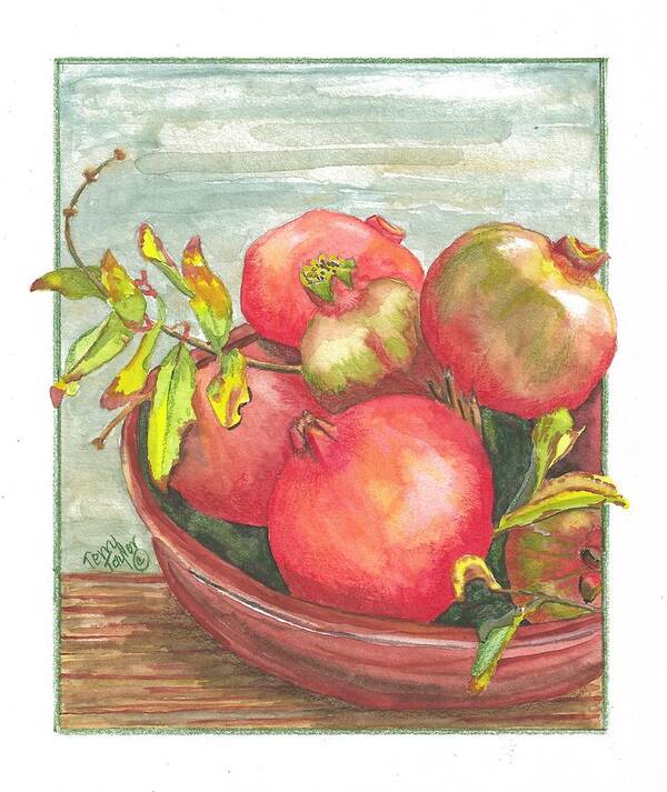 Pomegranate Poster featuring the painting Bowl of Pomegranates by Terry Taylor