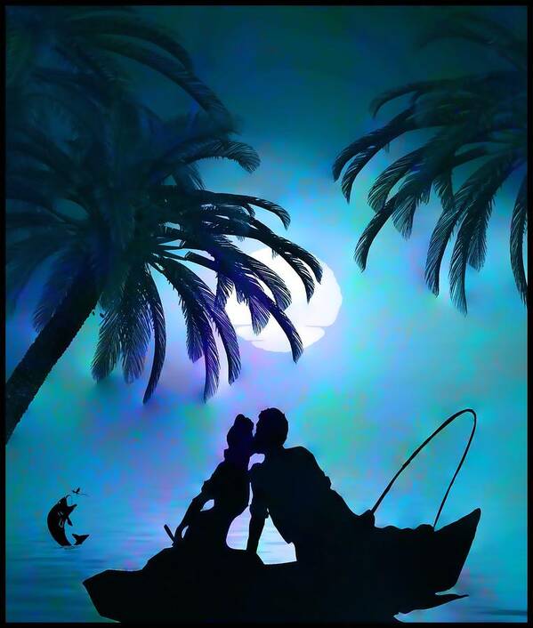 Silhouettes Poster featuring the digital art Gone Fishing by Mary Morawska