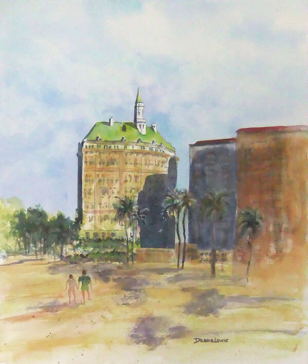 Watercolor Poster featuring the painting Morning Walk by the Villa Riviera by Debbie Lewis