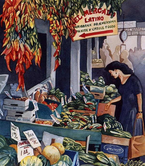 Seattle Poster featuring the painting Public Market With Chilies by Scott Nelson