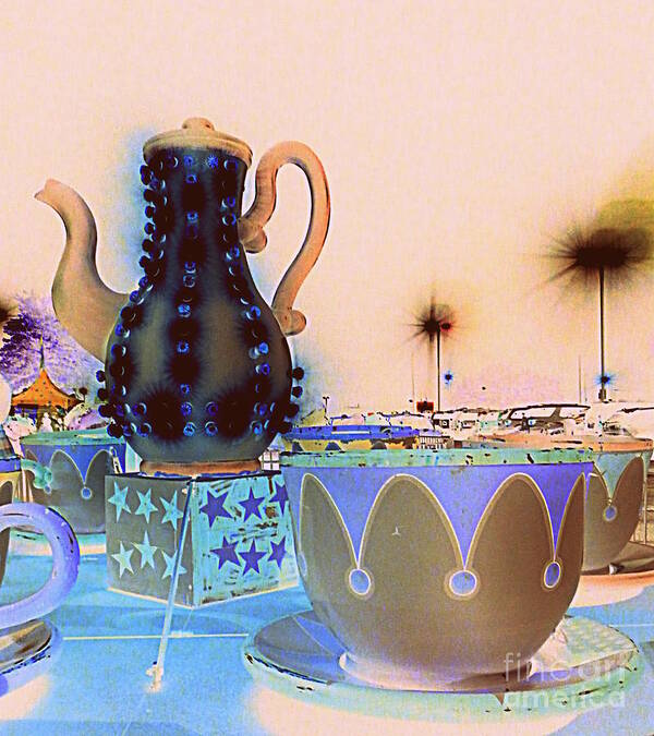 Tea Poster featuring the photograph Tea Pot and Cups Ride with inverted colors by Renee Trenholm