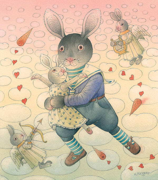 Dance Flirt Love Sky Romantic Poster featuring the painting Rabbit Marcus the Great 06 by Kestutis Kasparavicius