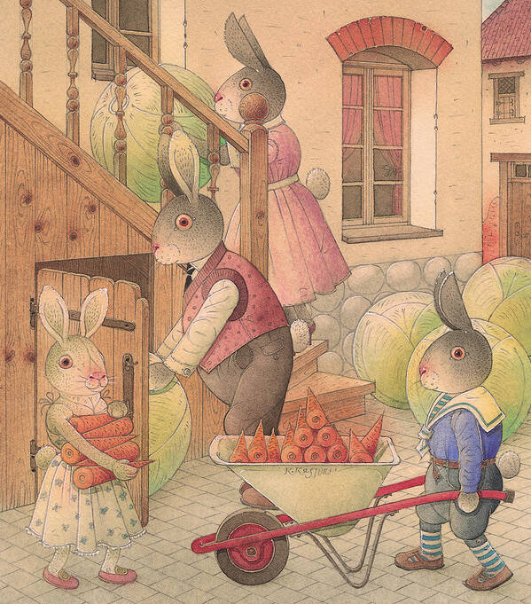 Rabbit Vegetables Animal Family Poster featuring the painting Rabbit Marcus the Great 27 #1 by Kestutis Kasparavicius