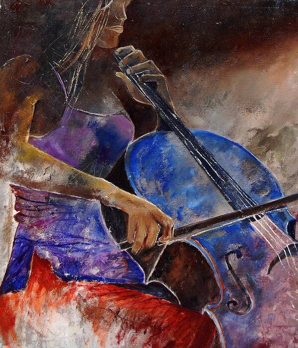 Music Poster featuring the painting Cello player #2 by Pol Ledent