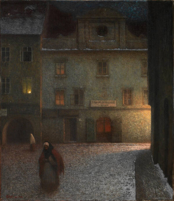 Evening Street By Jakub Schikaneder Poster featuring the painting Evening Street #1 by MotionAge Designs