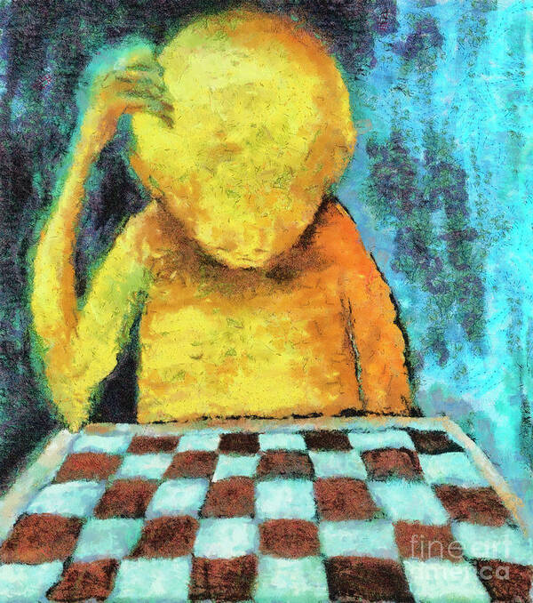 Chess Poster featuring the painting Lonesome chess player #1 by Michal Boubin